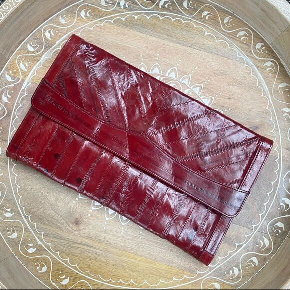 Vintage Deep Red Eel Skin Clutch - Picture 1 of 16